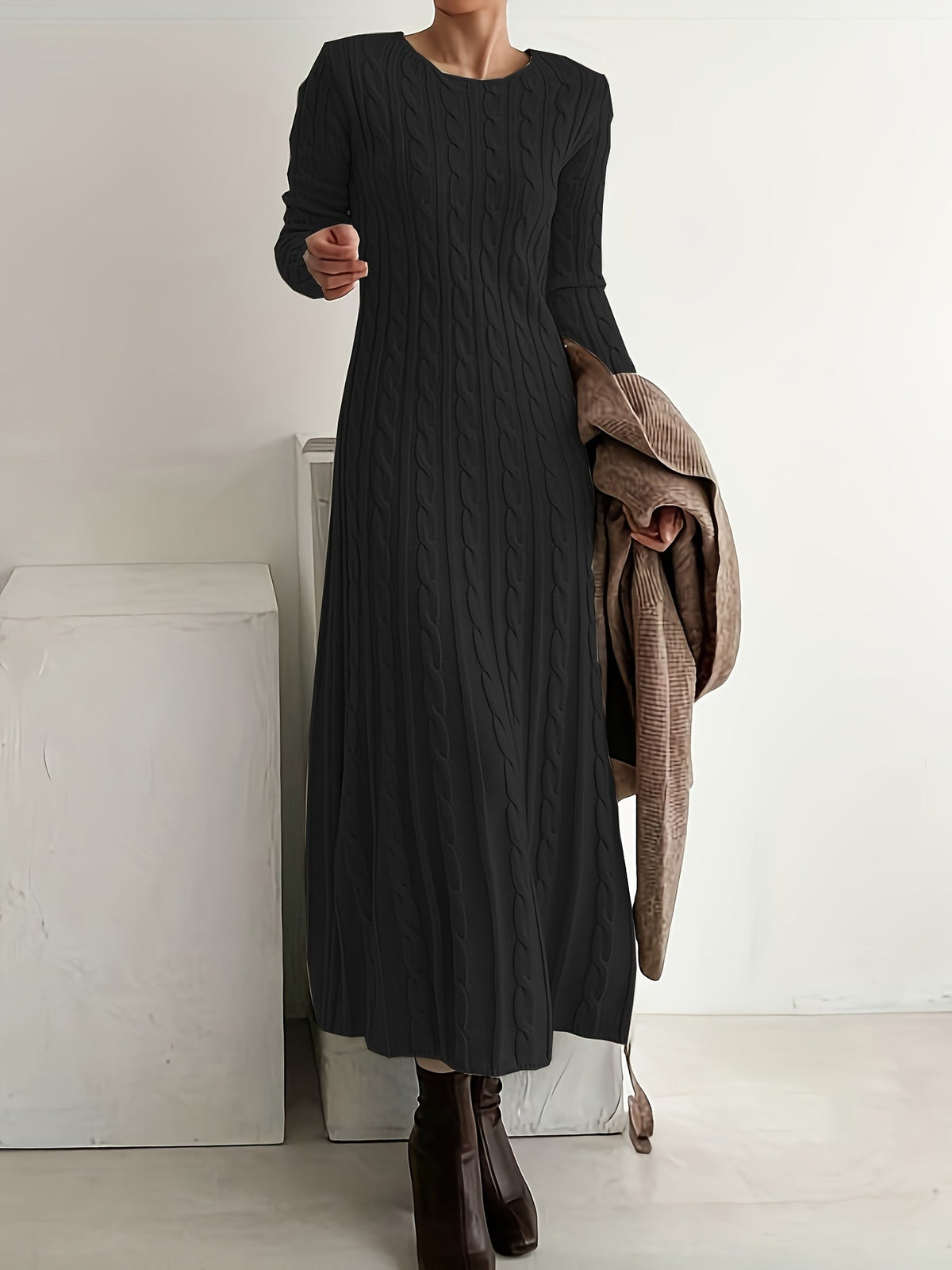 Bridget-Opal | Women's Cable-Knit Sweater Maxi Dress
