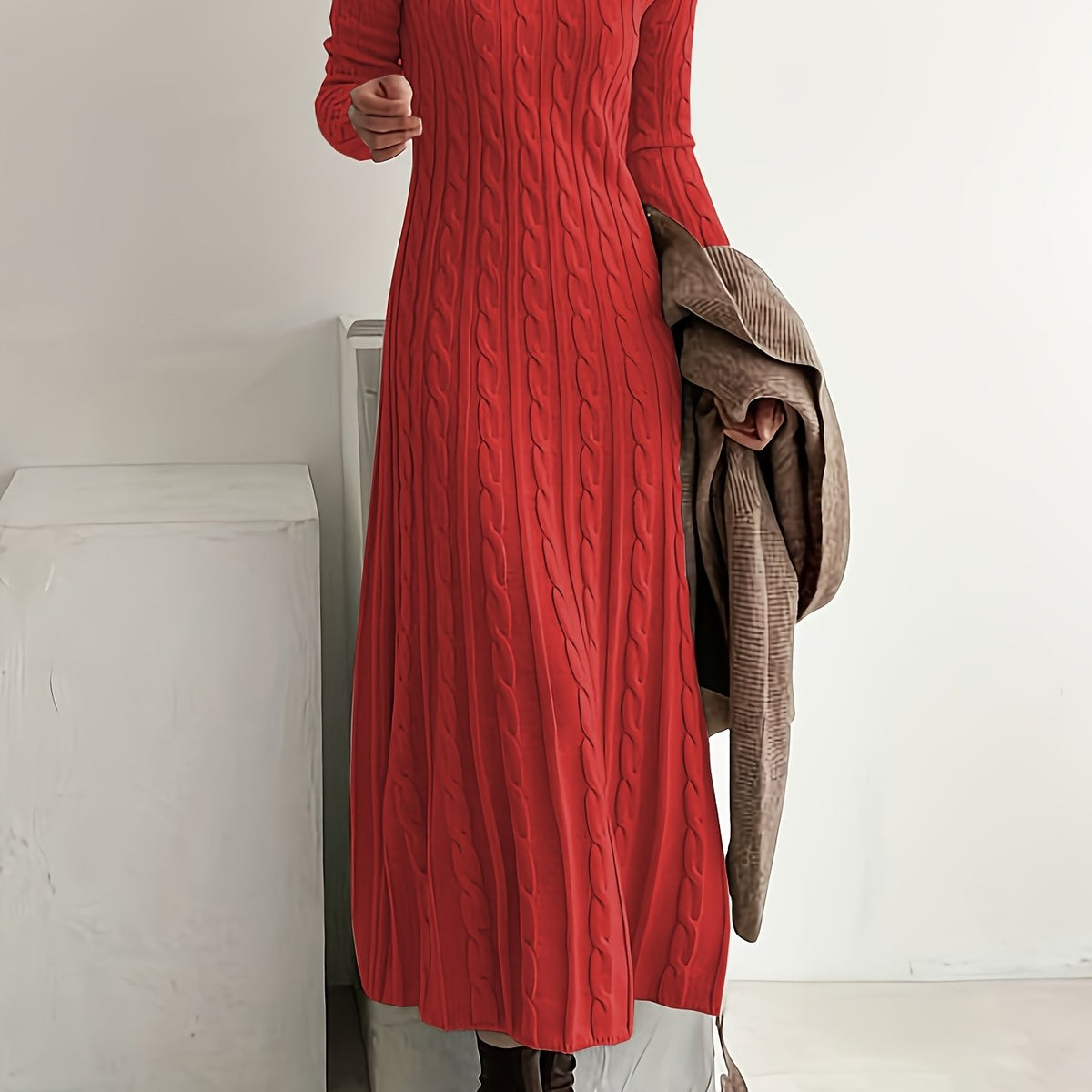 Bridget-Opal | Women's Cable-Knit Sweater Maxi Dress