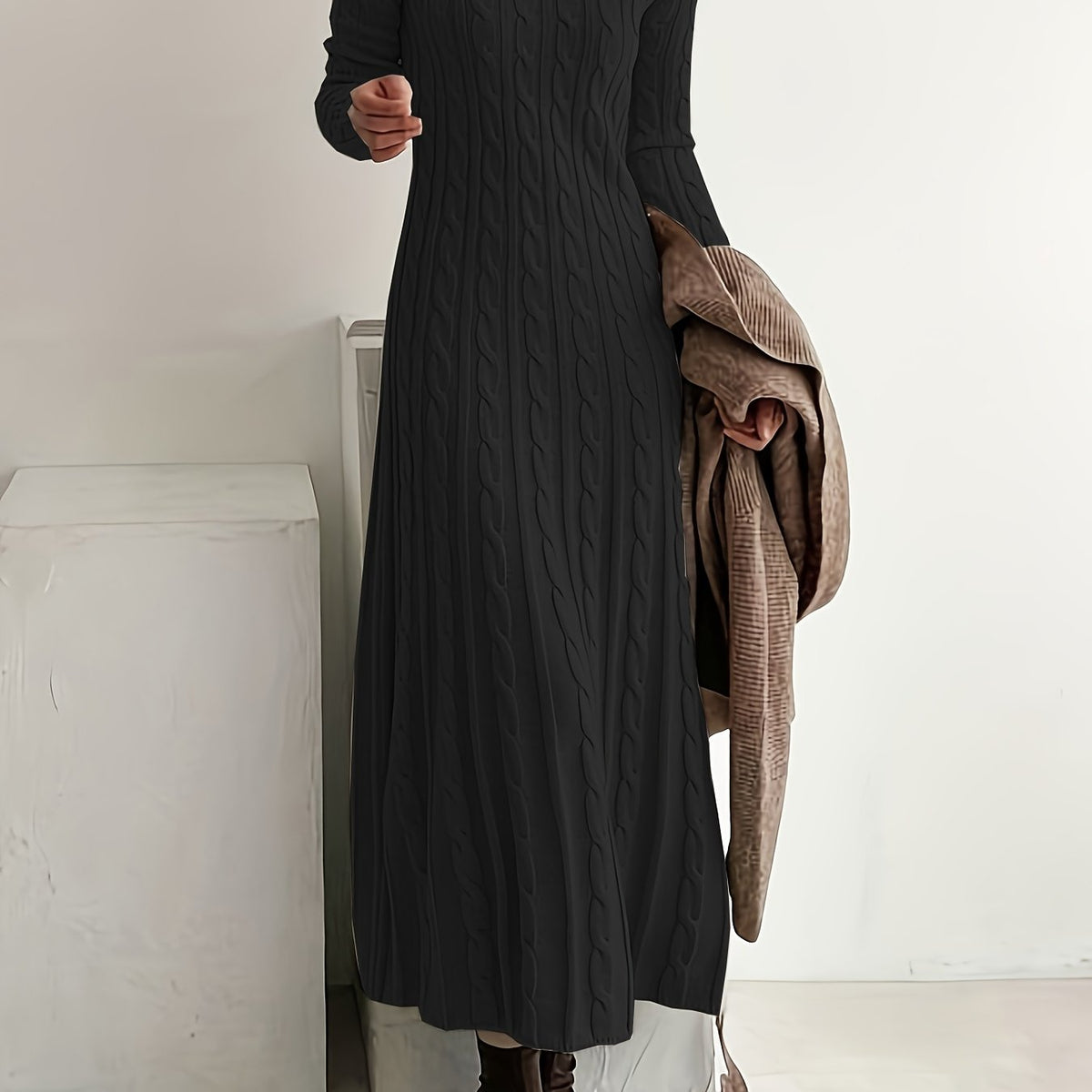 Bridget-Opal | Women's Cable-Knit Sweater Maxi Dress