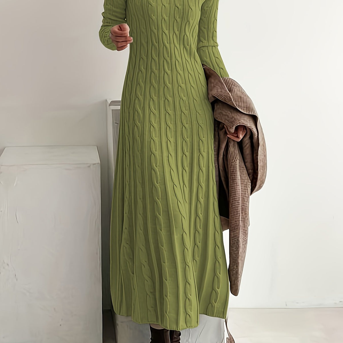Bridget-Opal | Women's Cable-Knit Sweater Maxi Dress