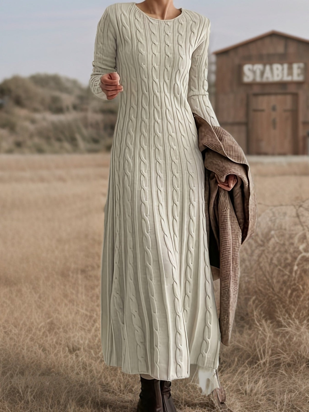 Bridget-Opal | Women's Cable-Knit Sweater Maxi Dress
