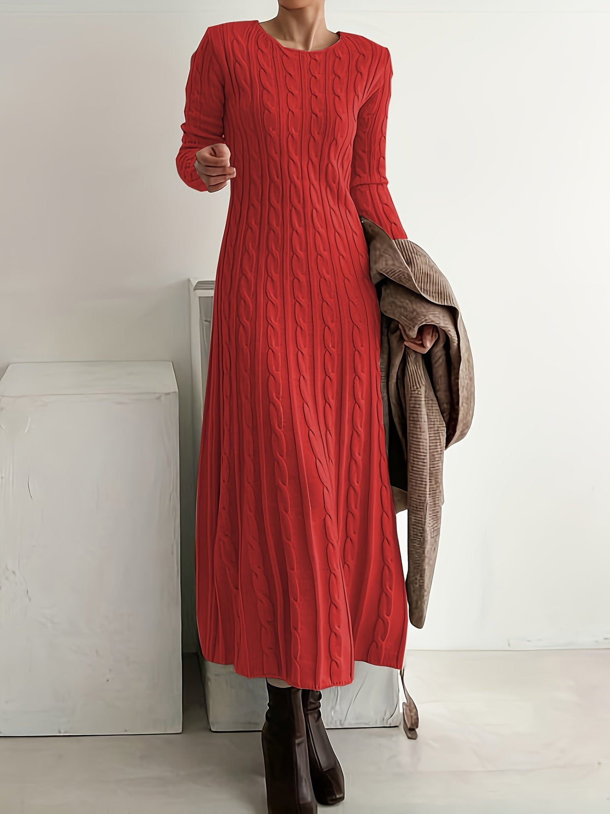 Bridget-Opal | Women's Cable-Knit Sweater Maxi Dress