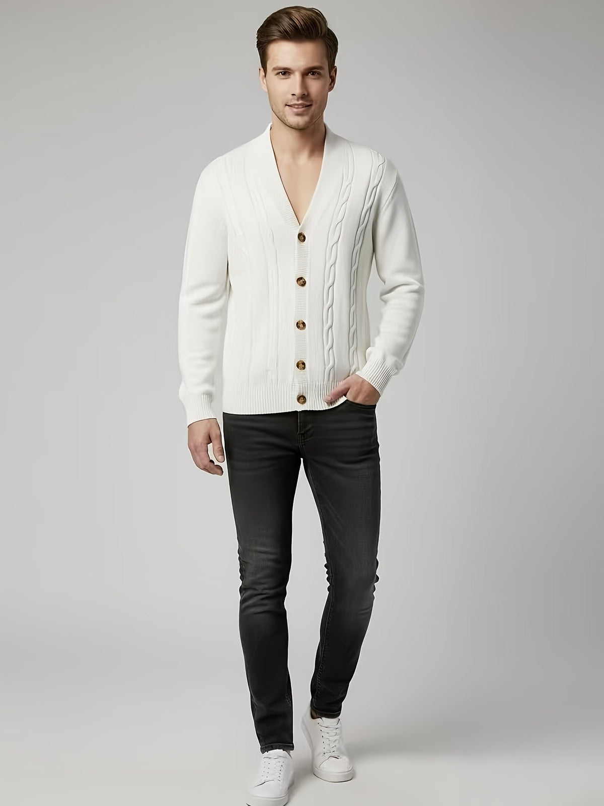 Lavinia-Hilda | Women's Chunky Cable-Knit Button Cardigan