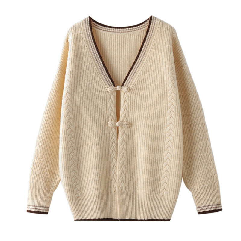 Blanche-Minerva | Women's Chunky Cable-Knit Cardigan with Knot Closures