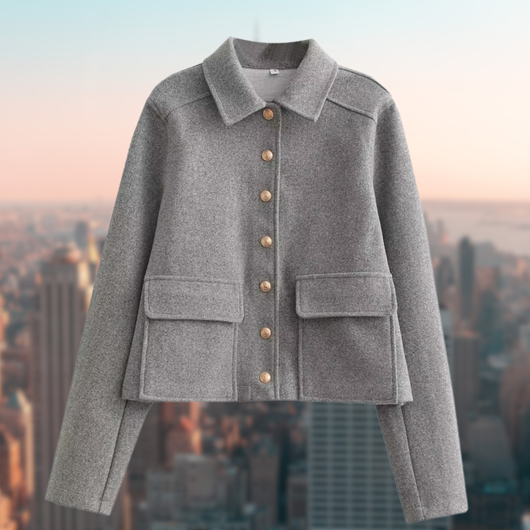 Genevieve-Beatrix | Women's Collared Button-Front Jacket with Patch Pockets