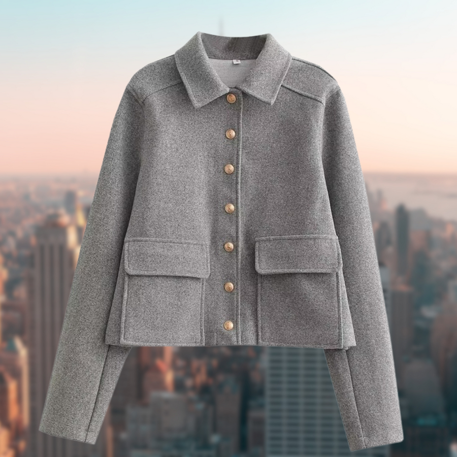 Genevieve-Beatrix | Women's Collared Button-Front Jacket with Patch Pockets