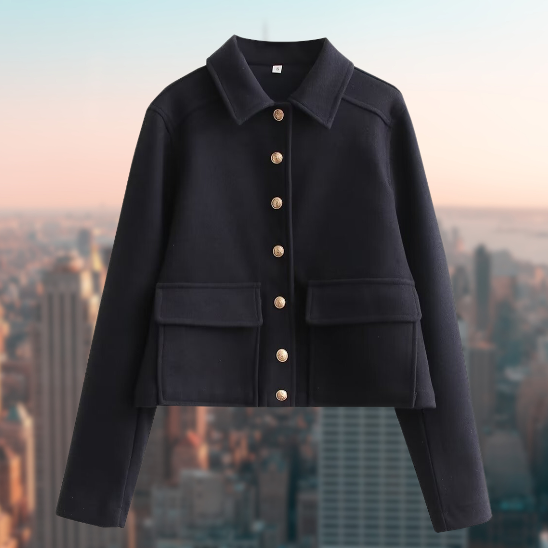 Genevieve-Beatrix | Women's Collared Button-Front Jacket with Patch Pockets