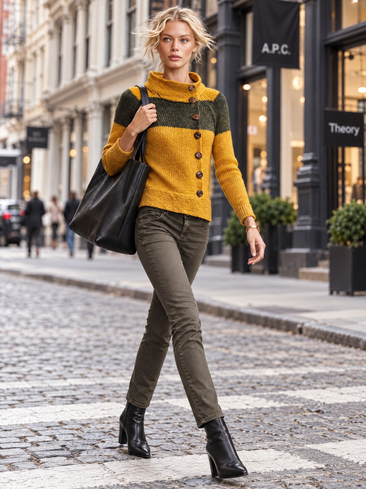 Patricia-Virginia | Women's Color-Block Mock Neck Button-Front Knit Sweater