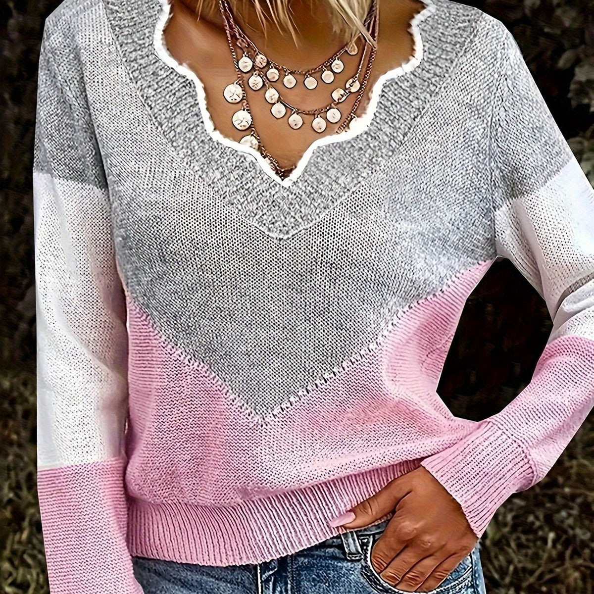 Helena | Women's Colour-Block V-Neck Sweater