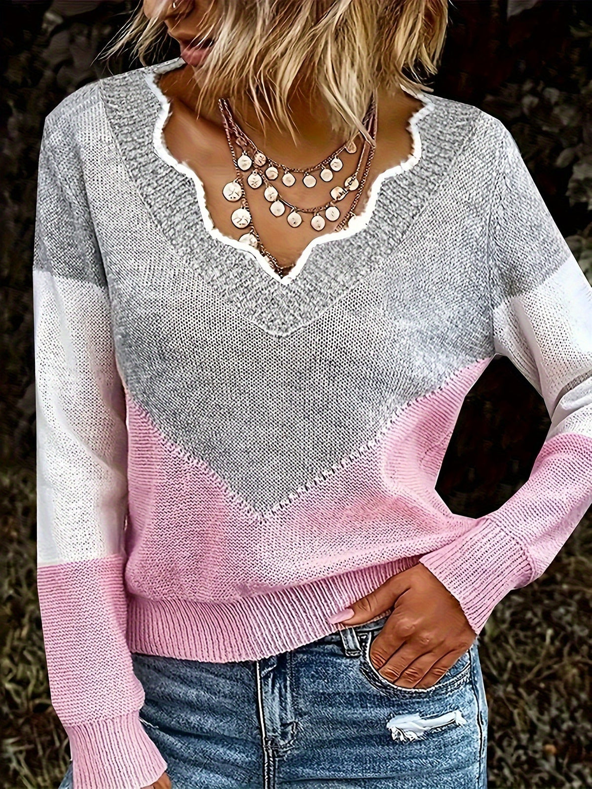 Helena | Women's Colour-Block V-Neck Sweater