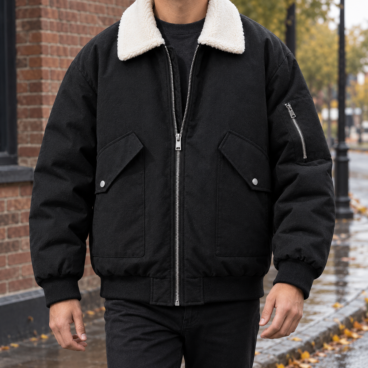 Hazel-Katharine | Women's Contrast-Collar Utility Puffer Jacket