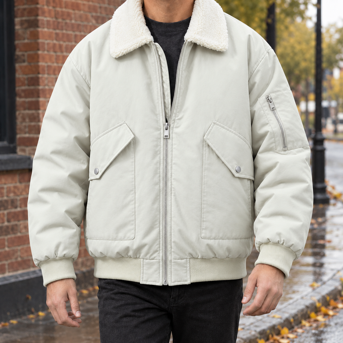 Hazel-Katharine | Women's Contrast-Collar Utility Puffer Jacket