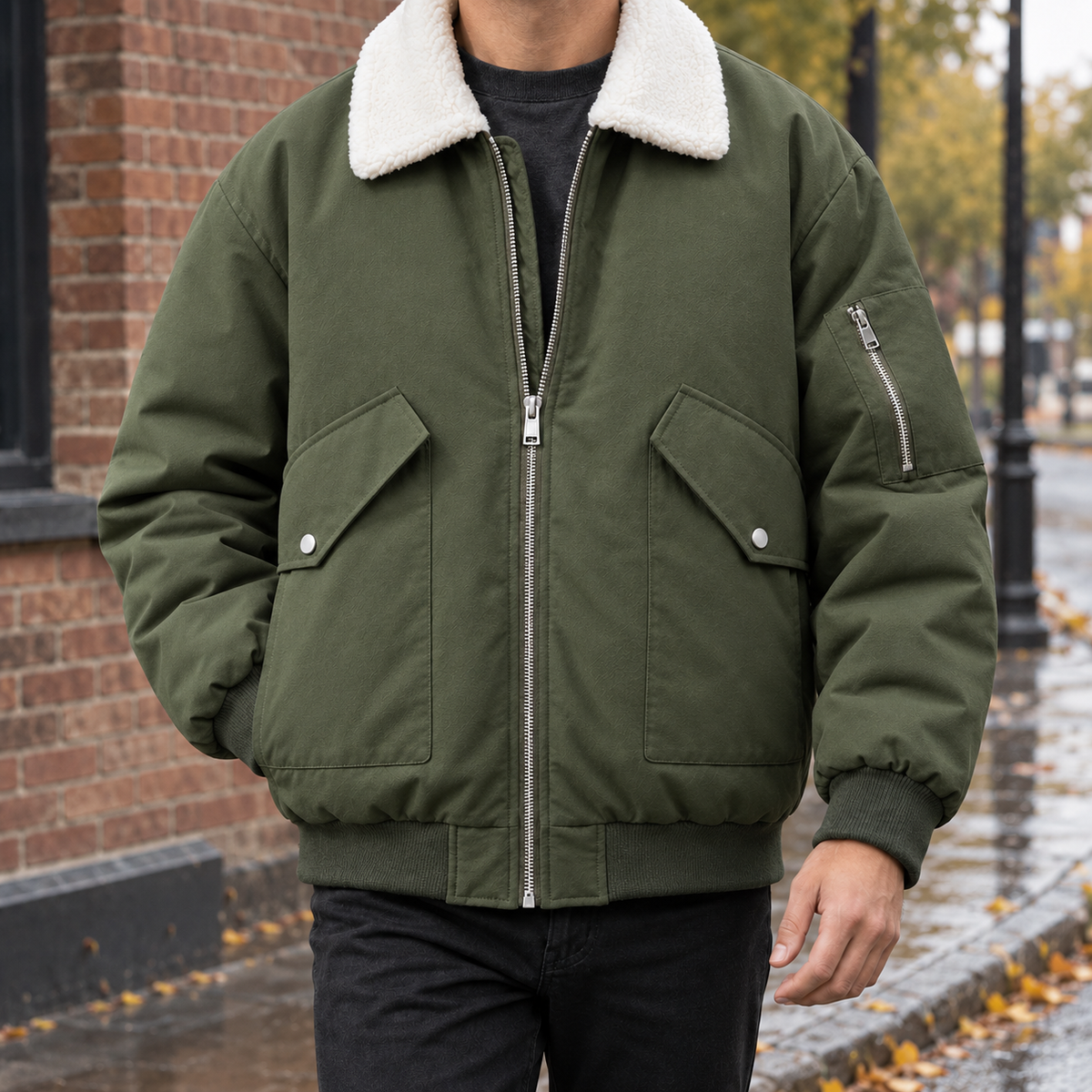 Hazel-Katharine | Women's Contrast-Collar Utility Puffer Jacket
