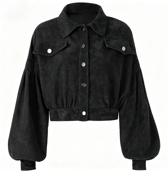 Celeste | Women's Corduroy Lantern-Sleeve Crop Jacket