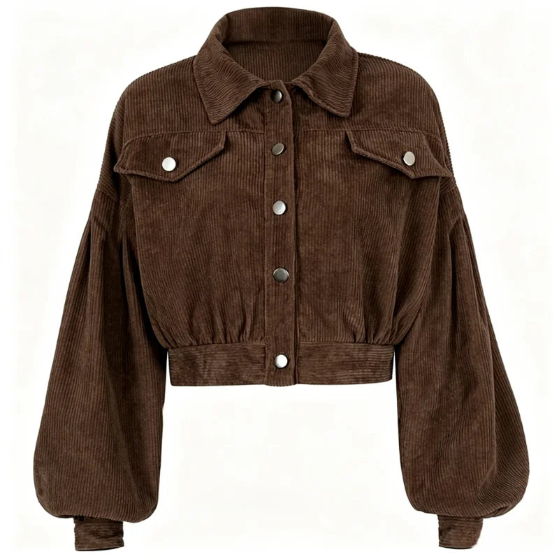 Celeste | Women's Corduroy Lantern-Sleeve Crop Jacket