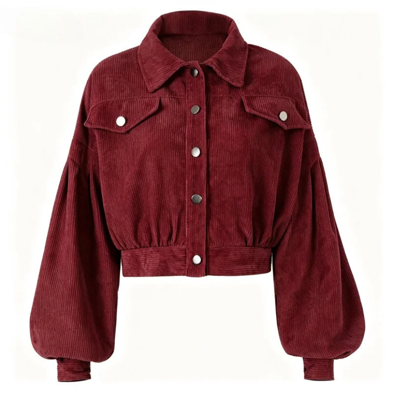 Celeste | Women's Corduroy Lantern-Sleeve Crop Jacket
