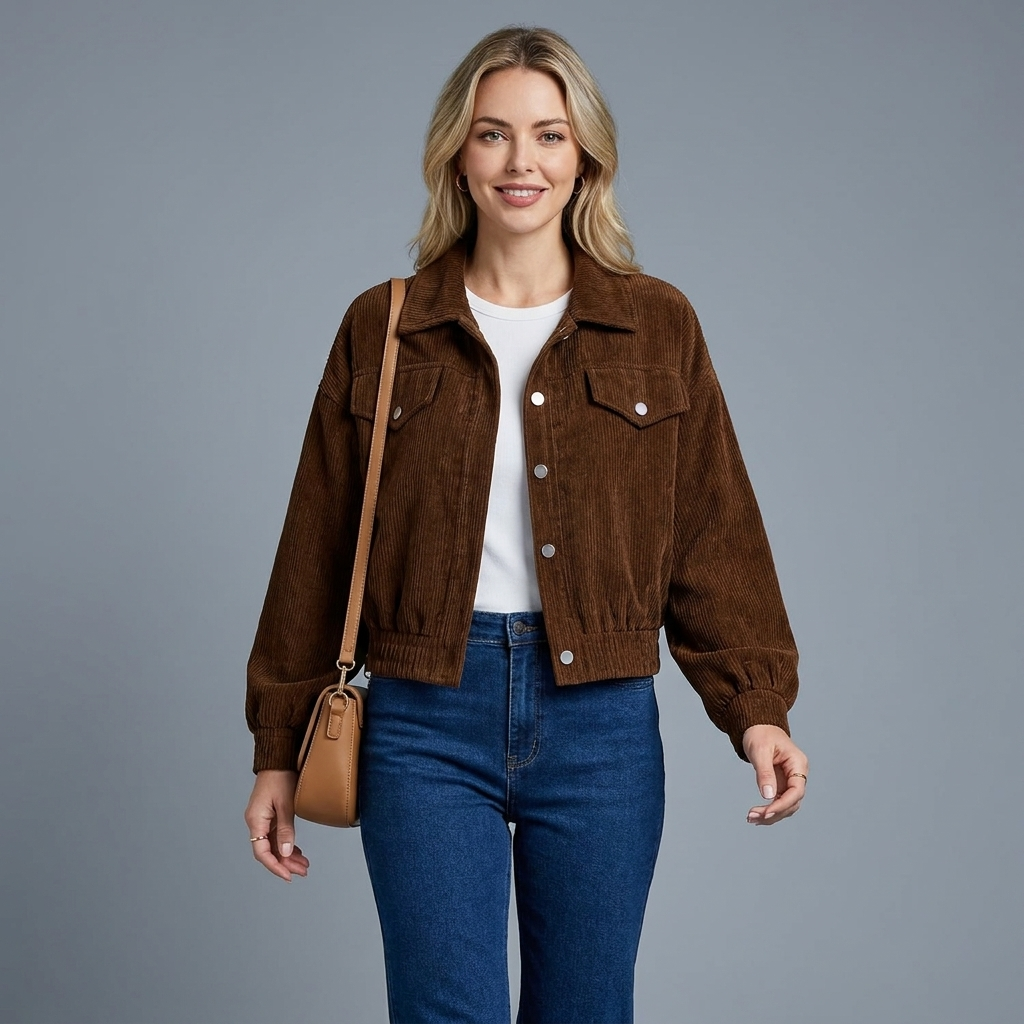 Celeste | Women's Corduroy Lantern-Sleeve Crop Jacket