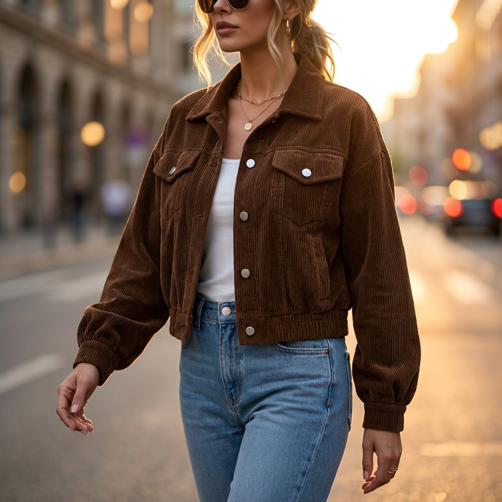 Celeste | Women's Corduroy Lantern-Sleeve Crop Jacket