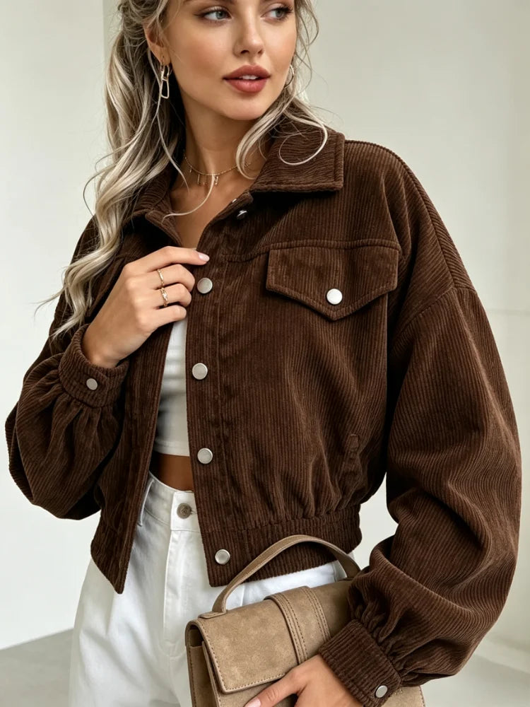 Celeste | Women's Corduroy Lantern-Sleeve Crop Jacket