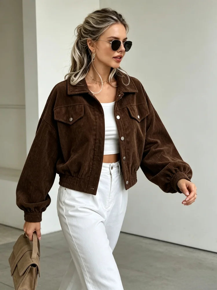 Celeste | Women's Corduroy Lantern-Sleeve Crop Jacket