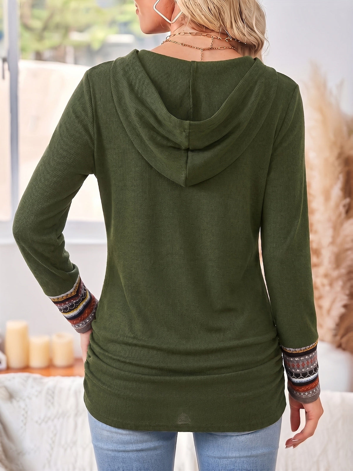 Madeline-Sybil | Women's Cowl Neck Patterned Long-Sleeve Top