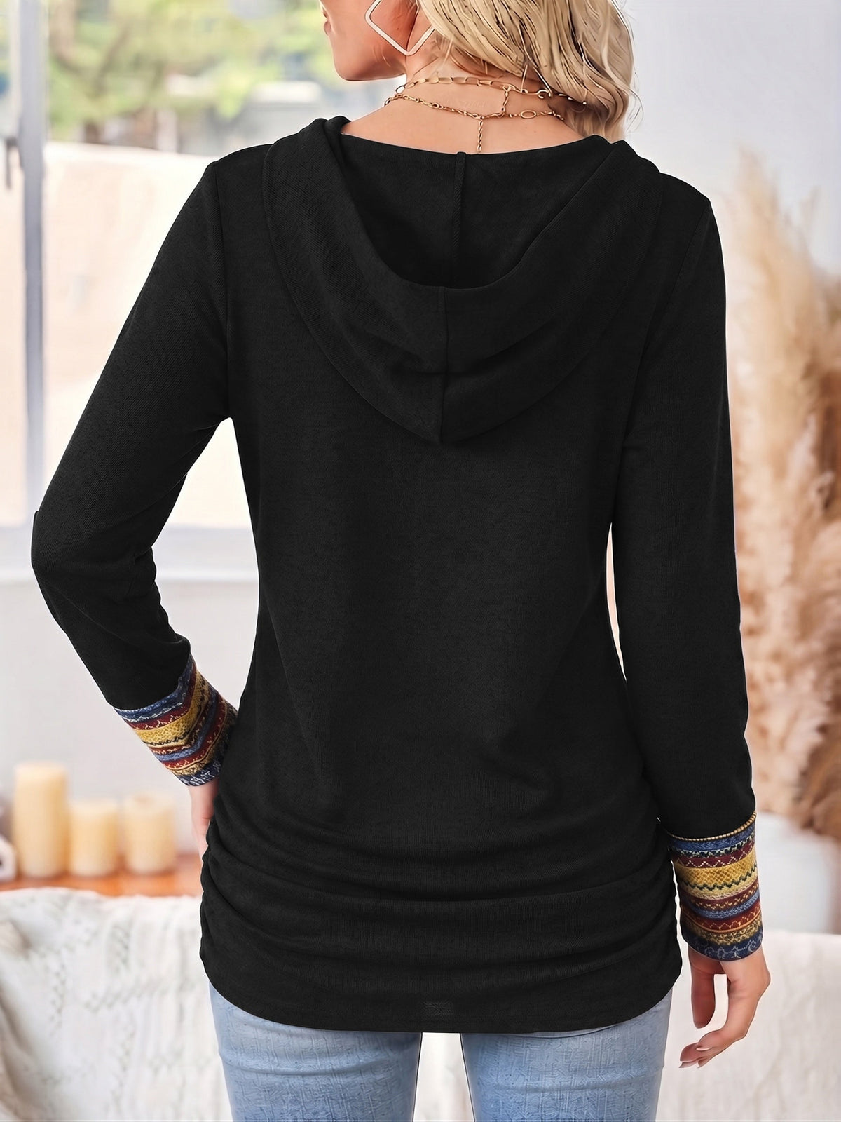 Madeline-Sybil | Women's Cowl Neck Patterned Long-Sleeve Top