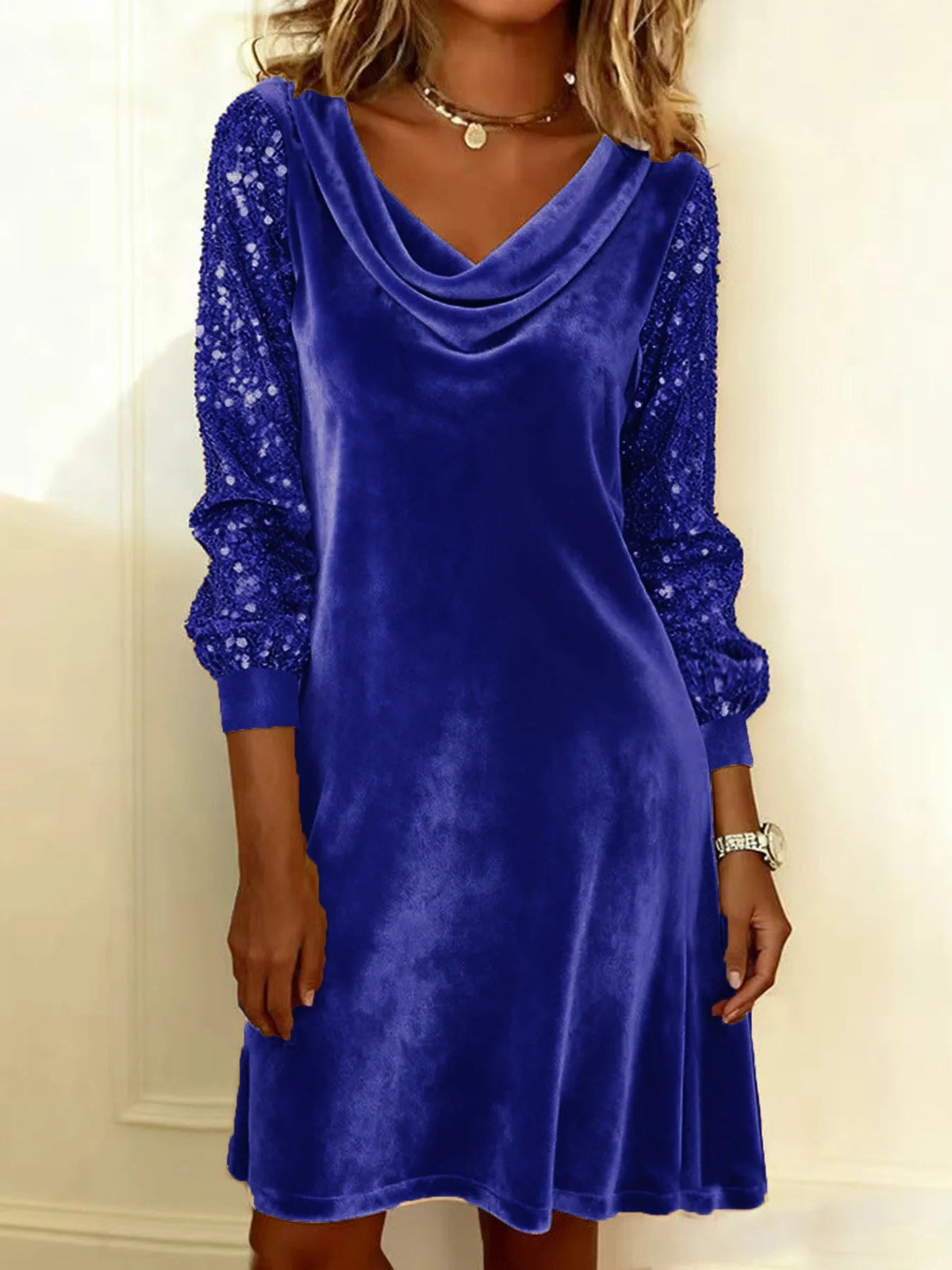 Clara | Women's Cowl Neck Velvet Mini Dress
