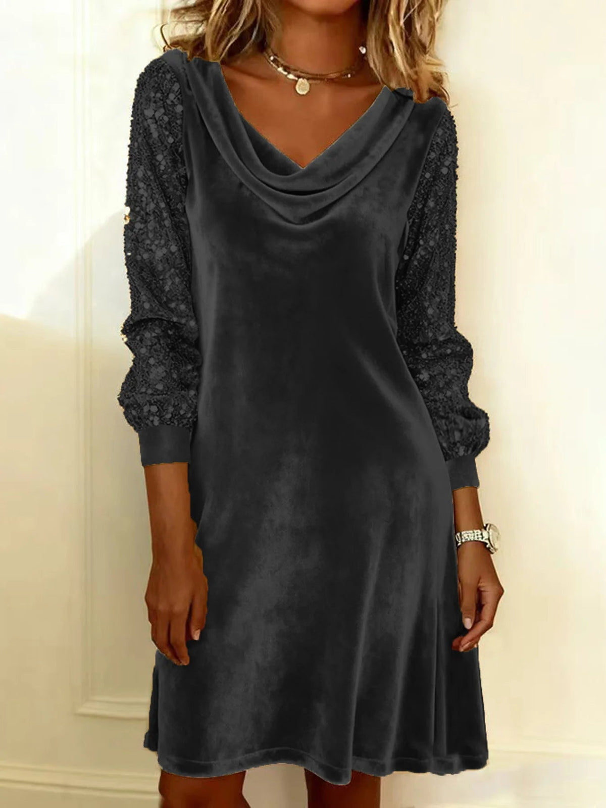 Clara | Women's Cowl Neck Velvet Mini Dress