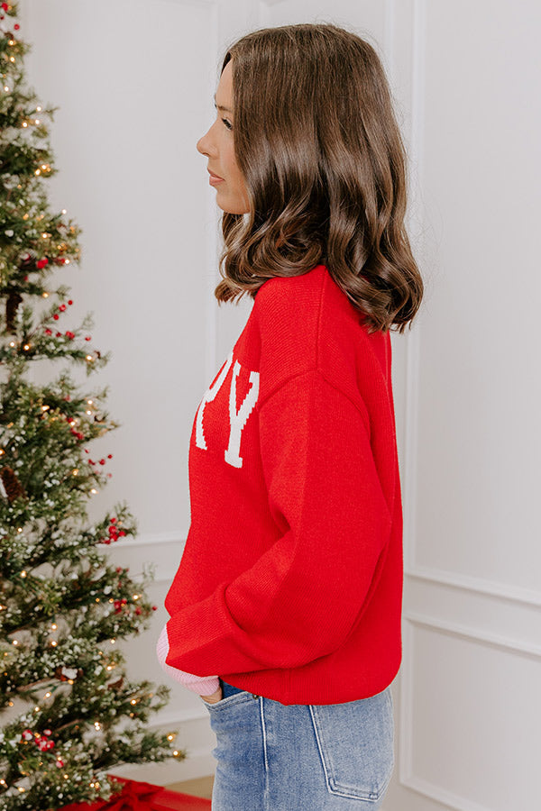 Beatrix-Isabelle | Women's Crew Neck Holiday Sweater with Lettering and Pink Trim