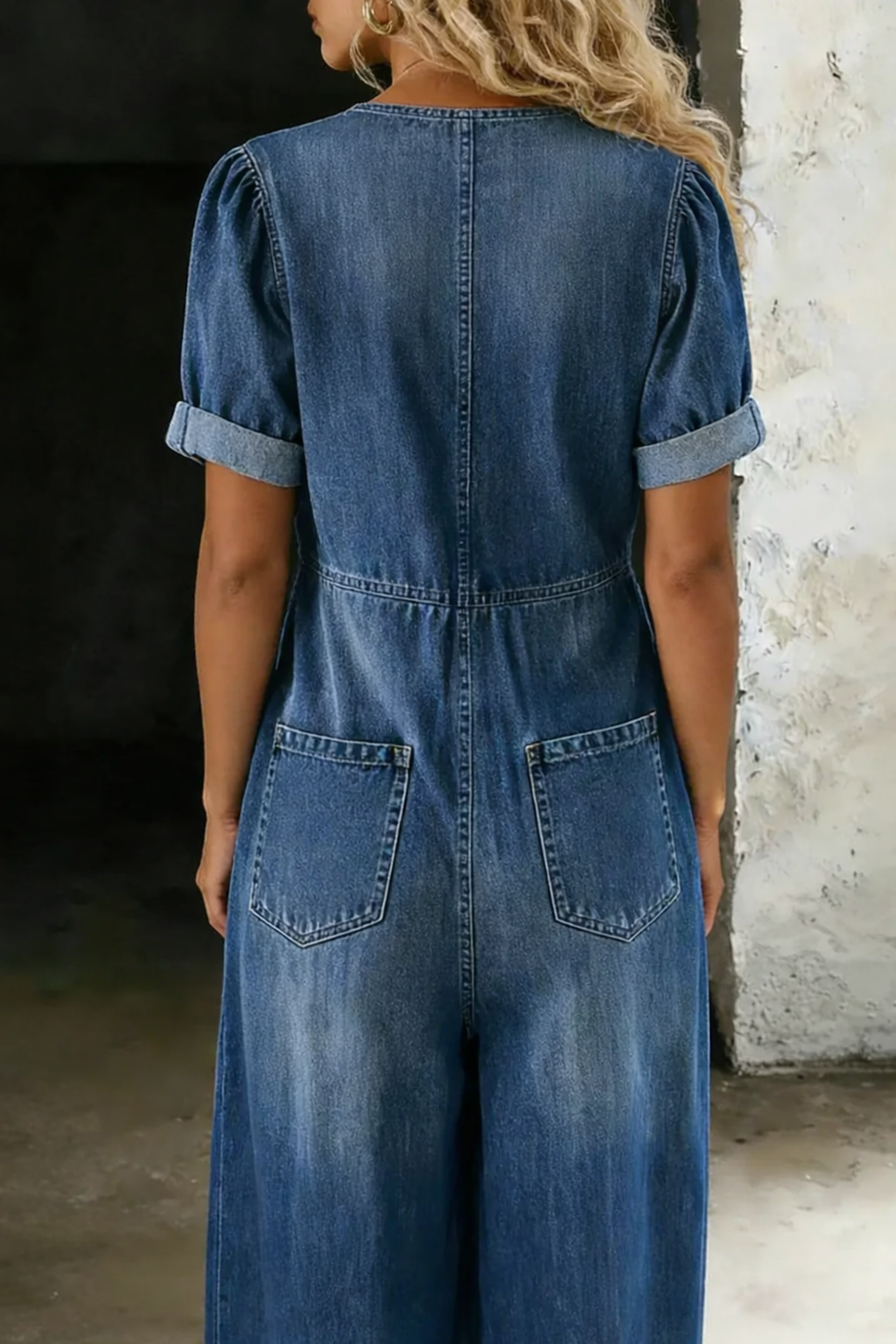 Roberta-Matilda | Women's Denim Wide-Leg Tie-Front Jumpsuit