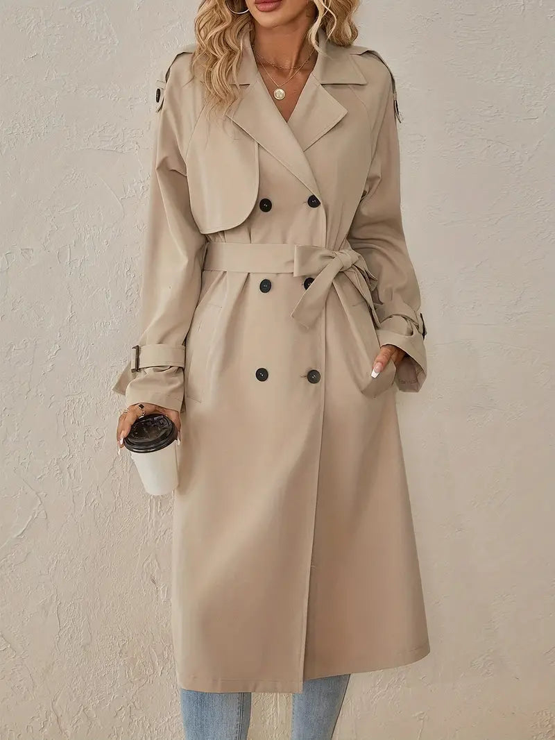 Hazel-June | Women's Double-Breasted Belted-Cuff Trench Coat
