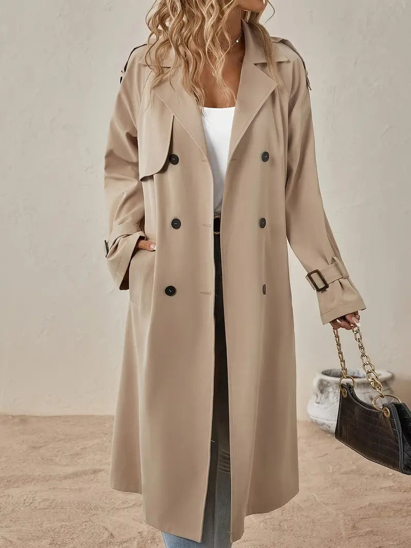 Hazel-June | Women's Double-Breasted Belted-Cuff Trench Coat