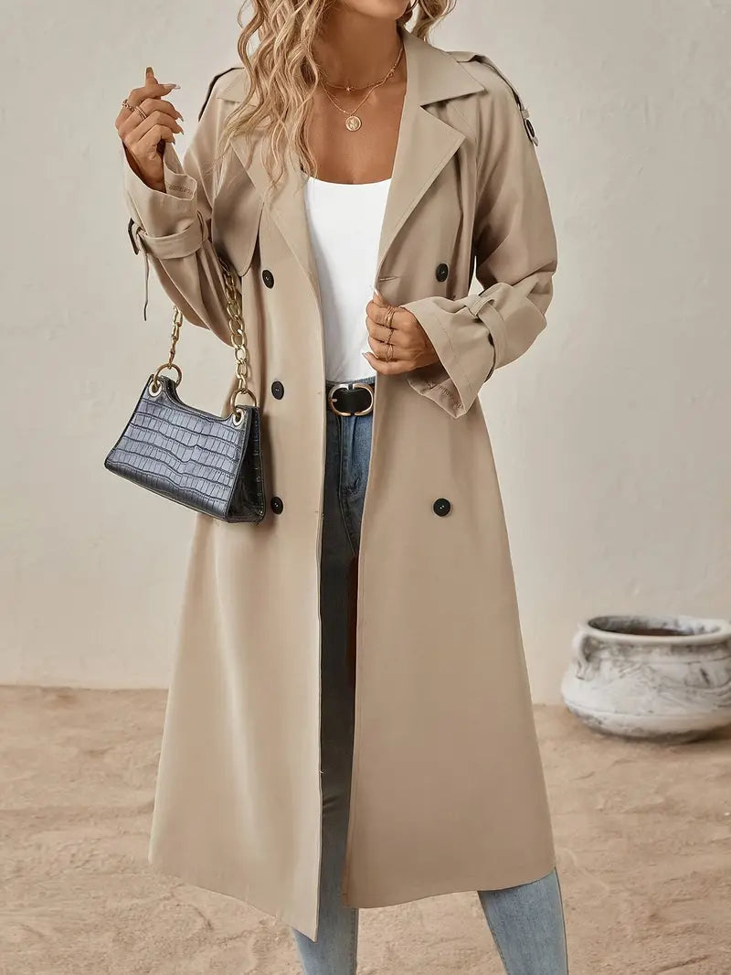 Hazel-June | Women's Double-Breasted Belted-Cuff Trench Coat