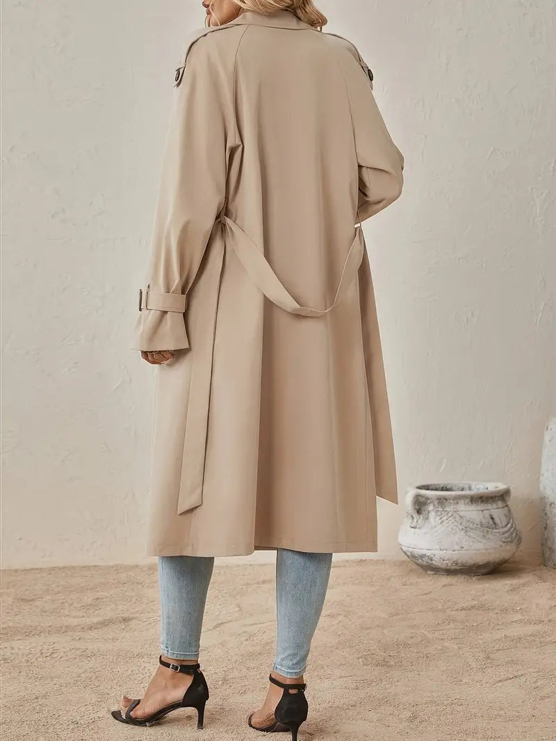 Hazel-June | Women's Double-Breasted Belted-Cuff Trench Coat