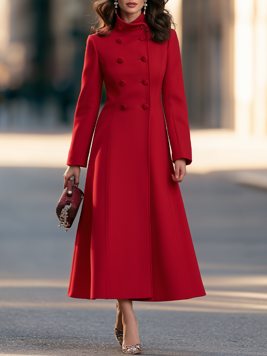 Phyllis | Women's Double-Breasted High-Collar Maxi Trench Coat
