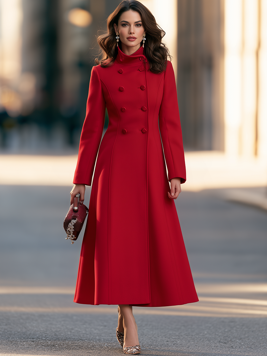 Phyllis | Women's Double-Breasted High-Collar Maxi Trench Coat