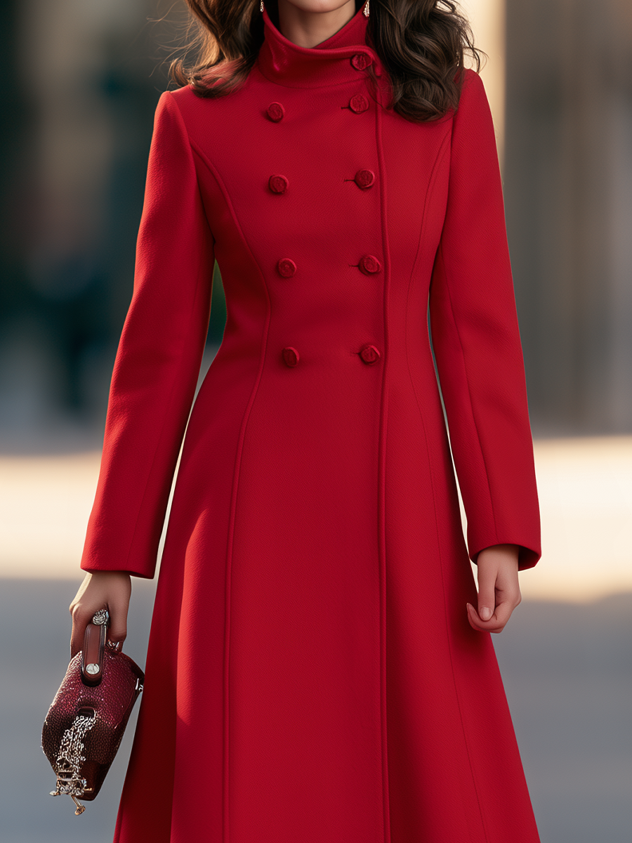 Phyllis | Women's Double-Breasted High-Collar Maxi Trench Coat