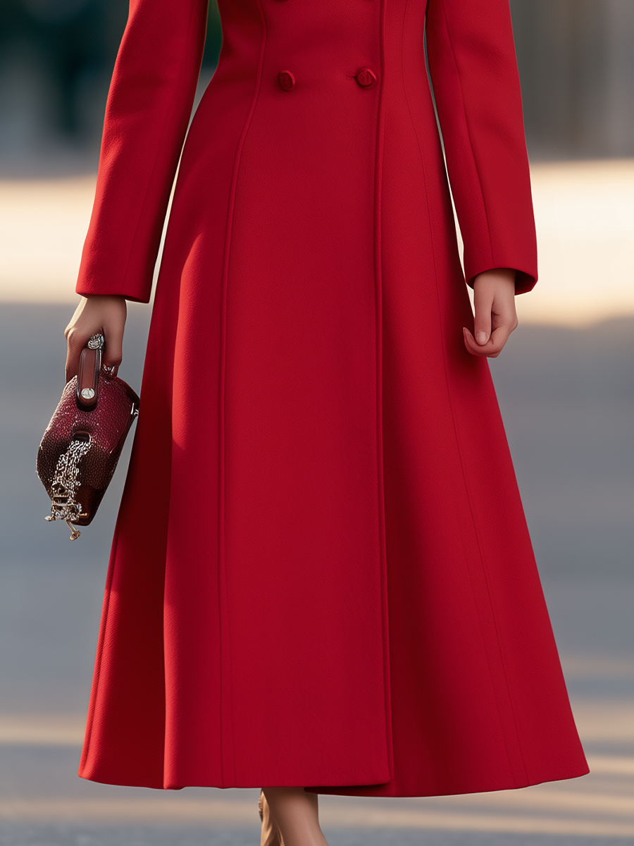Phyllis | Women's Double-Breasted High-Collar Maxi Trench Coat
