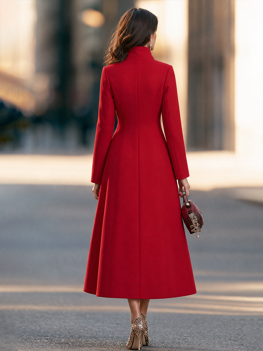 Phyllis | Women's Double-Breasted High-Collar Maxi Trench Coat