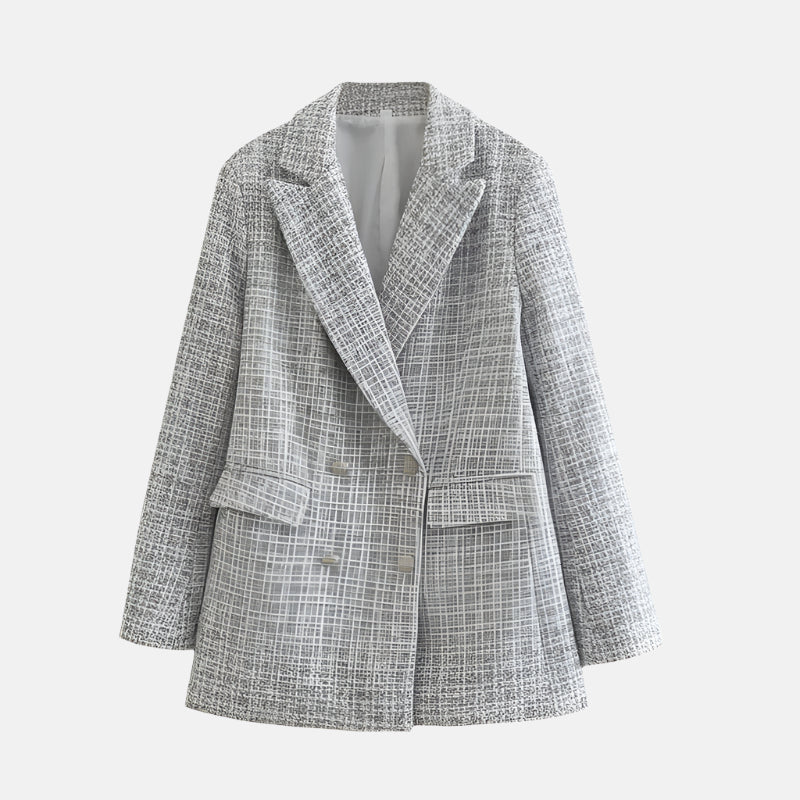 Virginia-Pauline | Women's Double-Breasted Tweed Blazer with Notched Lapel