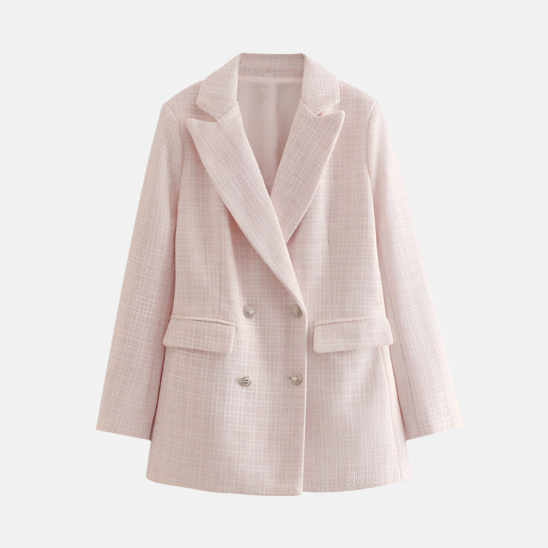 Virginia-Pauline | Women's Double-Breasted Tweed Blazer with Notched Lapel
