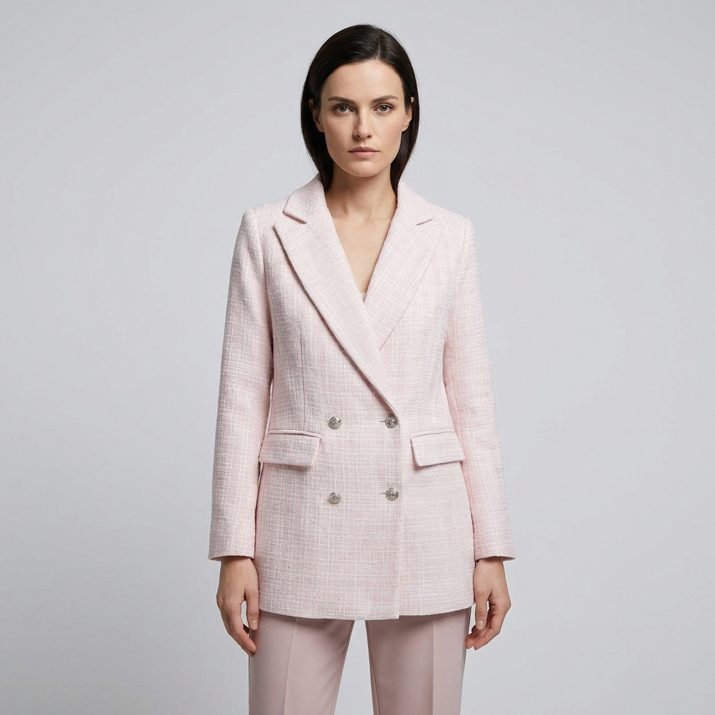 Virginia-Pauline | Women's Double-Breasted Tweed Blazer with Notched Lapel