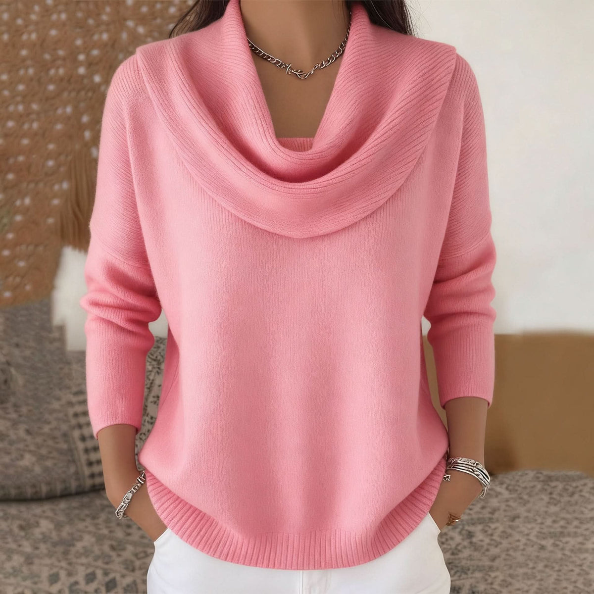 Nella-Madeline | Women's Draped Cowl Neck Cotton Jumper