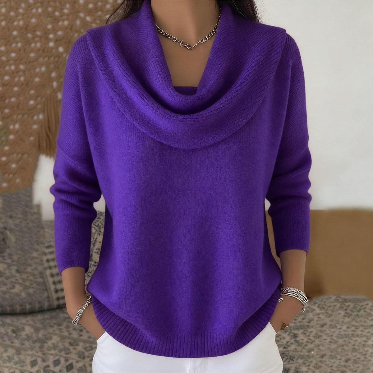 Nella-Madeline | Women's Draped Cowl Neck Cotton Jumper
