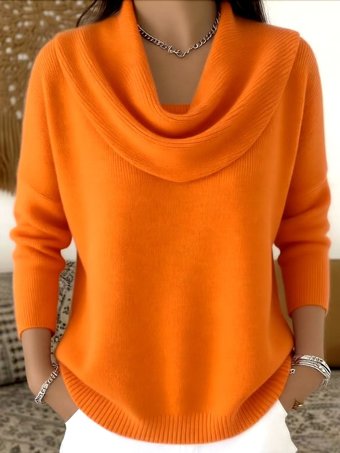 Nella-Madeline | Women's Draped Cowl Neck Cotton Jumper