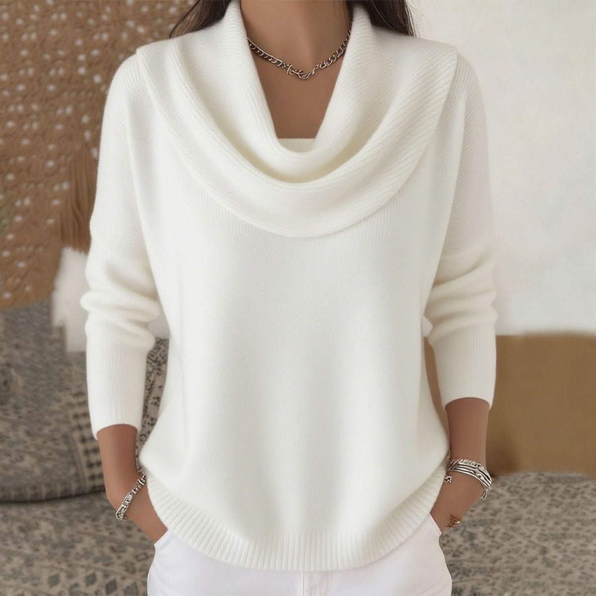 Nella-Madeline | Women's Draped Cowl Neck Cotton Jumper