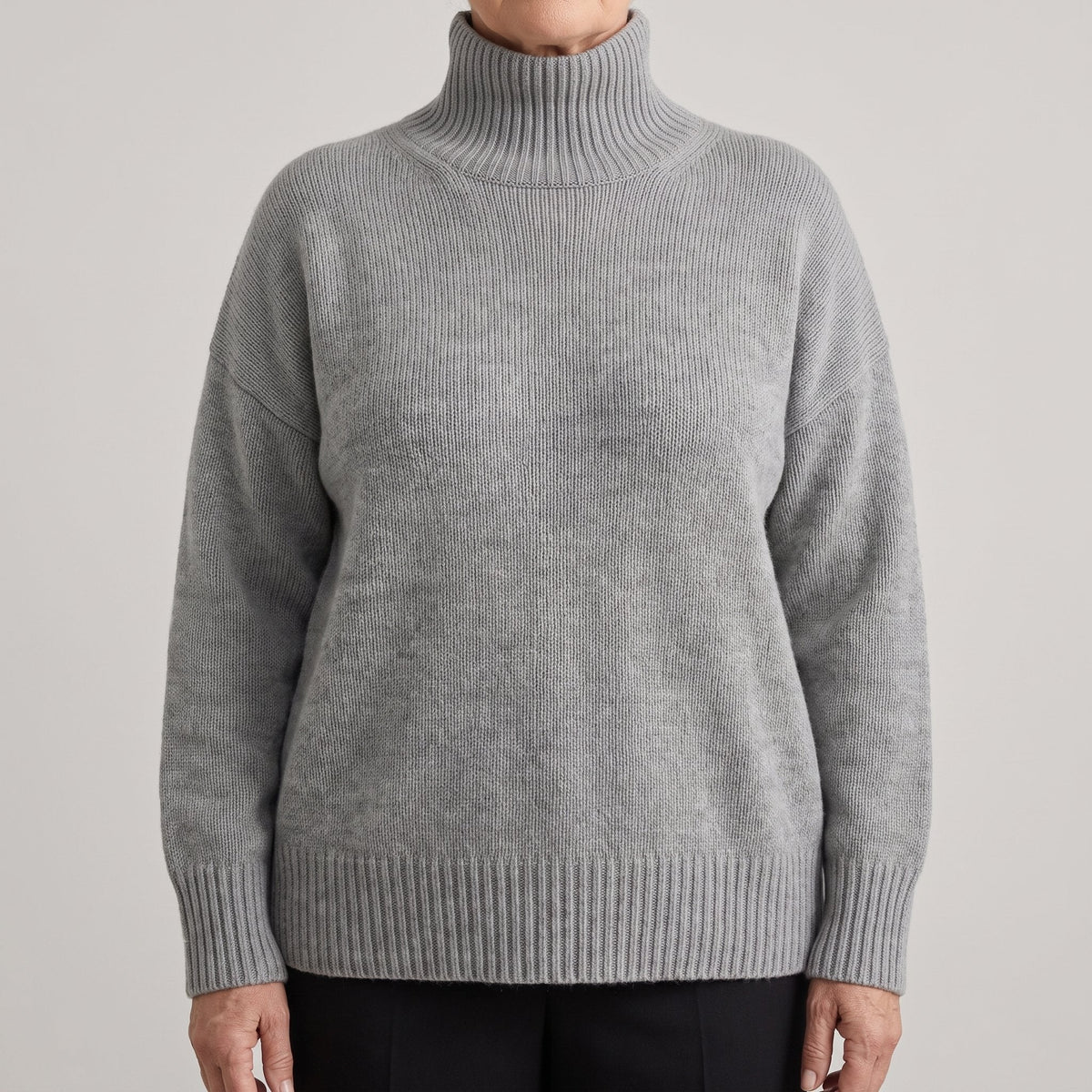 Maureen-Constance | Women's Dropped-Shoulder High-Neck Wool Sweater