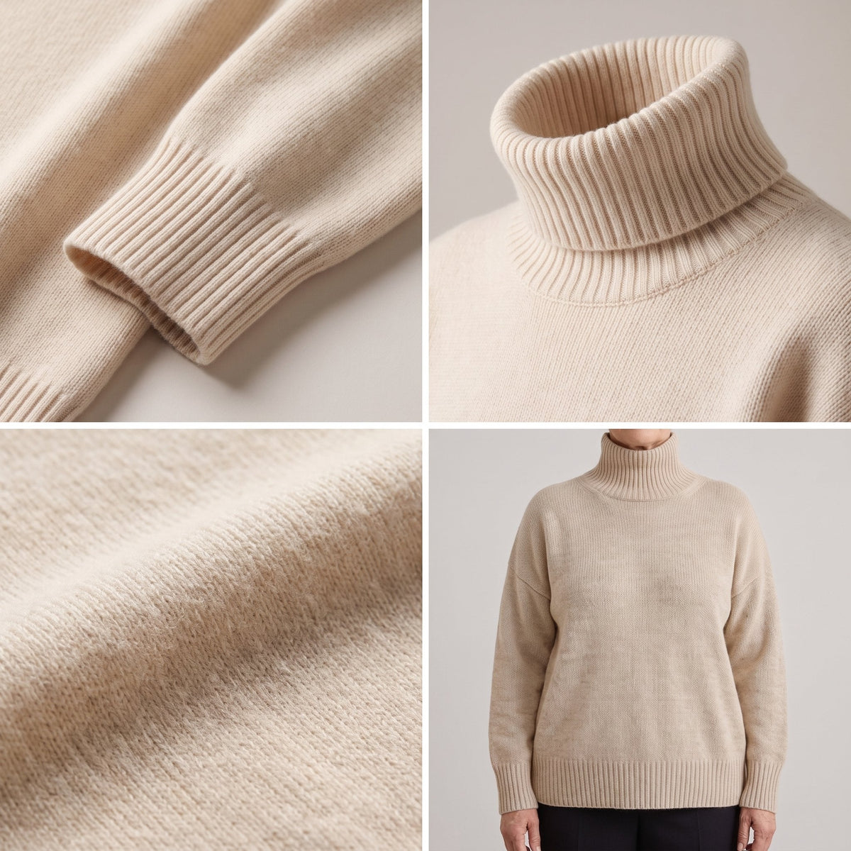 Maureen-Constance | Women's Dropped-Shoulder High-Neck Wool Sweater