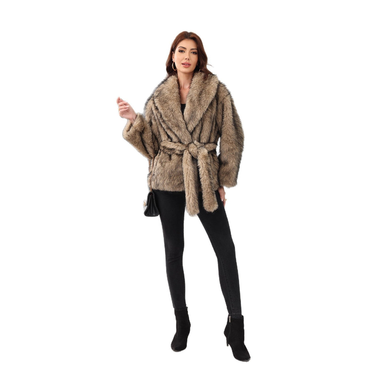 Tamara | Women's Faux Fur Shawl-Collar Wrap Jacket