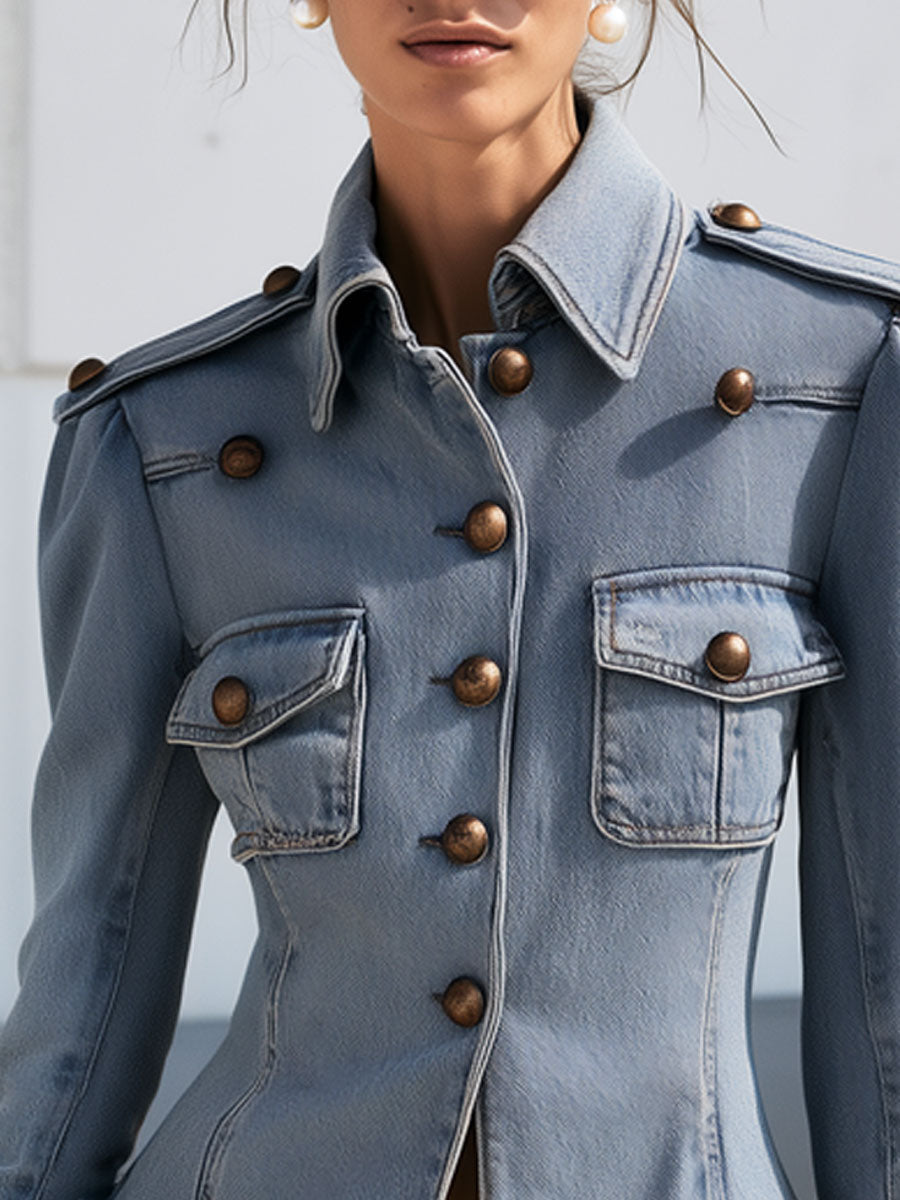 Wilhelmina-Regina | Women's Frayed Ruffle Denim Jacket